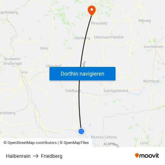 Halbenrain to Friedberg map