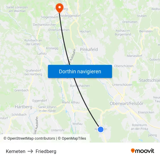 Kemeten to Friedberg map