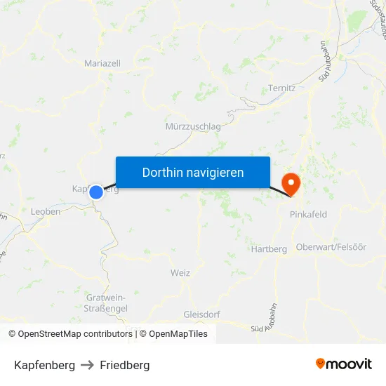 Kapfenberg to Friedberg map