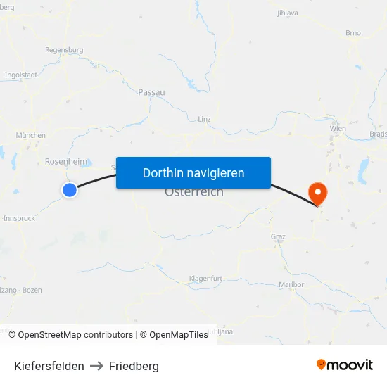 Kiefersfelden to Friedberg map
