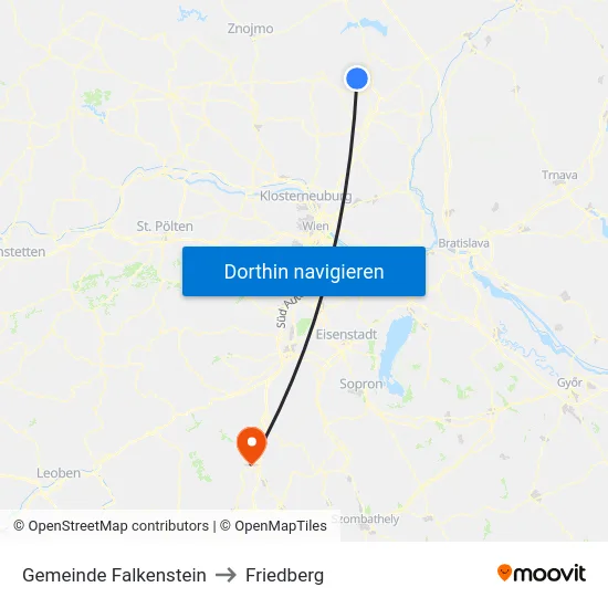 Gemeinde Falkenstein to Friedberg map