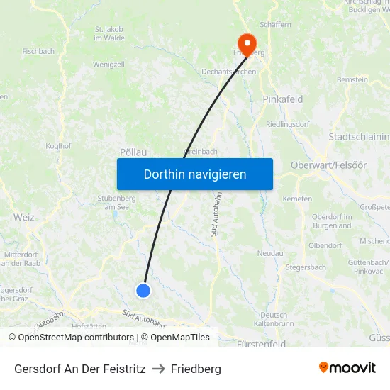 Gersdorf An Der Feistritz to Friedberg map