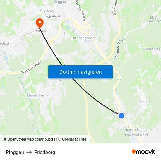 Pinggau to Friedberg map