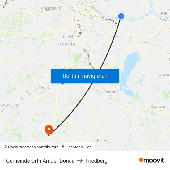 Gemeinde Orth An Der Donau to Friedberg map