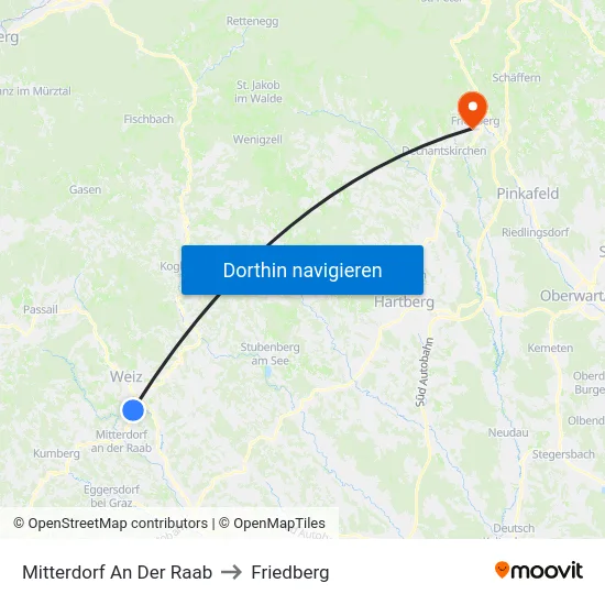 Mitterdorf An Der Raab to Friedberg map