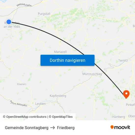 Gemeinde Sonntagberg to Friedberg map