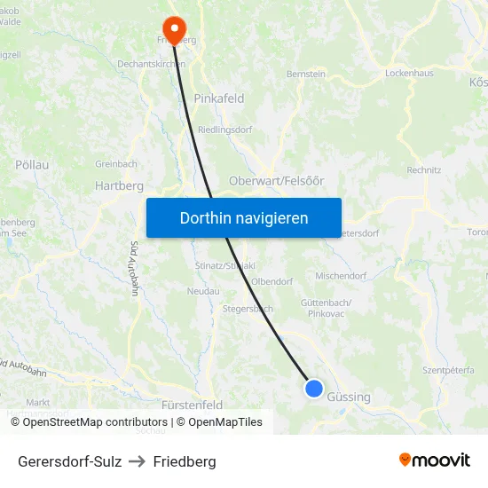 Gerersdorf-Sulz to Friedberg map
