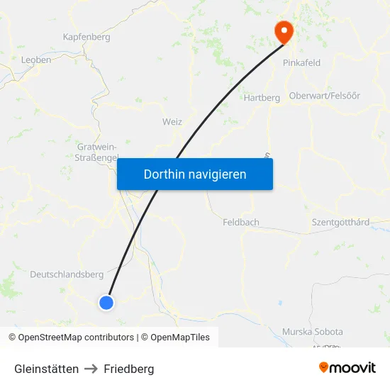 Gleinstätten to Friedberg map