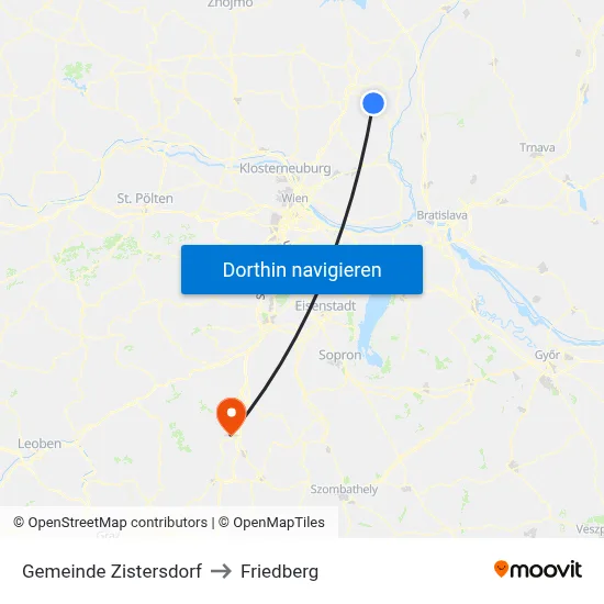 Gemeinde Zistersdorf to Friedberg map