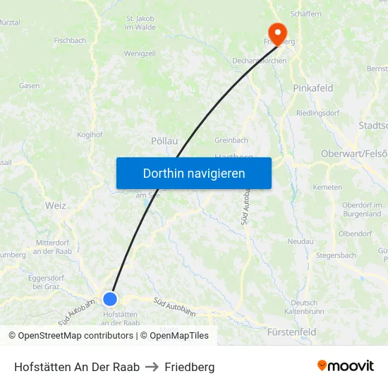 Hofstätten An Der Raab to Friedberg map