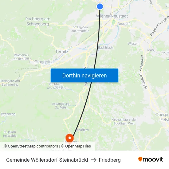 Gemeinde Wöllersdorf-Steinabrückl to Friedberg map