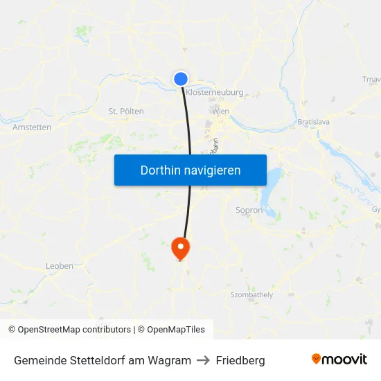 Gemeinde Stetteldorf am Wagram to Friedberg map