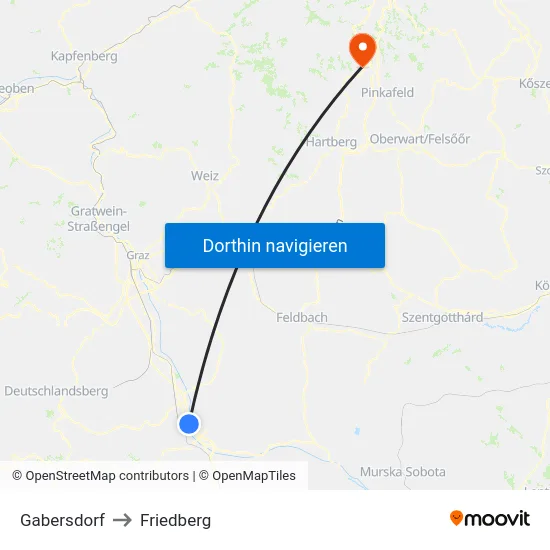 Gabersdorf to Friedberg map