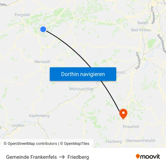 Gemeinde Frankenfels to Friedberg map