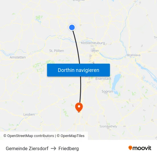Gemeinde Ziersdorf to Friedberg map