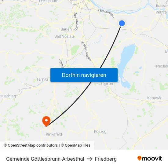 Gemeinde Göttlesbrunn-Arbesthal to Friedberg map