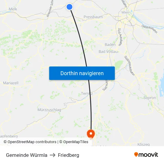 Gemeinde Würmla to Friedberg map