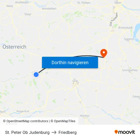St. Peter Ob Judenburg to Friedberg map