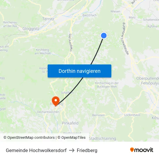 Gemeinde Hochwolkersdorf to Friedberg map