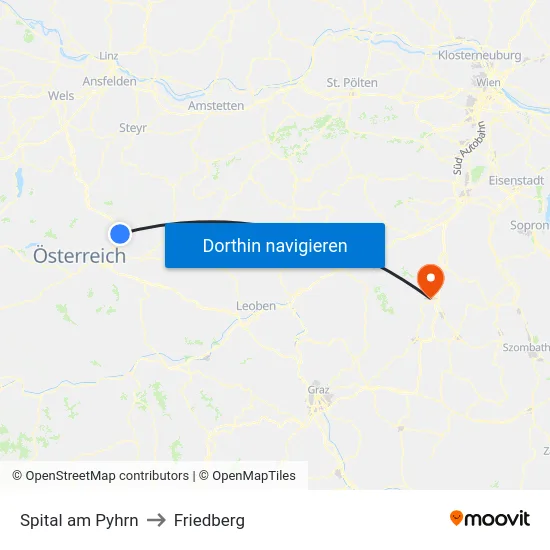 Spital am Pyhrn to Friedberg map