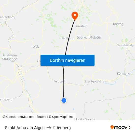 Sankt Anna am Aigen to Friedberg map