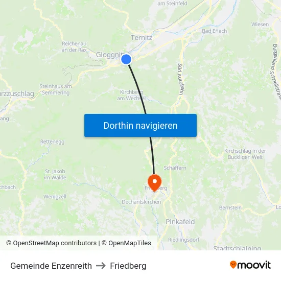 Gemeinde Enzenreith to Friedberg map