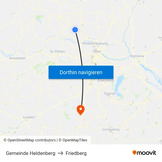 Gemeinde Heldenberg to Friedberg map