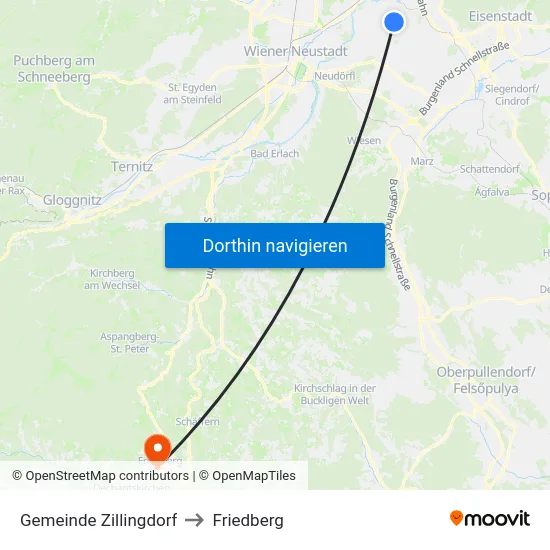 Gemeinde Zillingdorf to Friedberg map