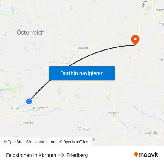 Feldkirchen In Kärnten to Friedberg map