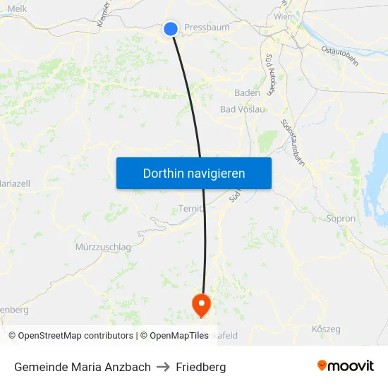 Gemeinde Maria Anzbach to Friedberg map
