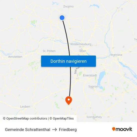 Gemeinde Schrattenthal to Friedberg map
