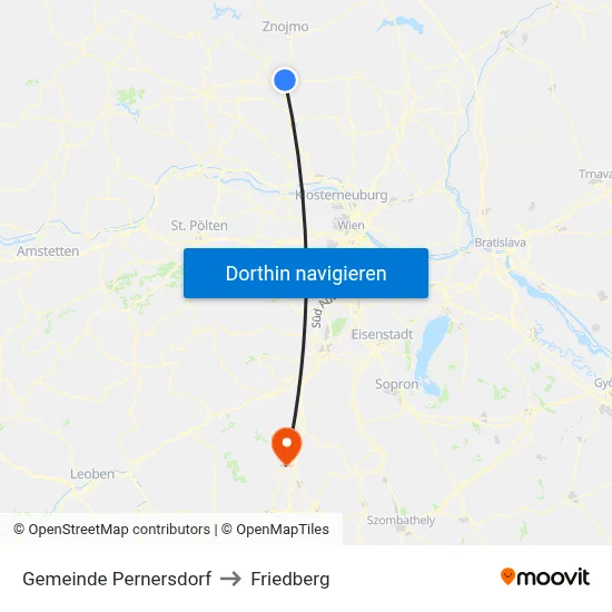 Gemeinde Pernersdorf to Friedberg map