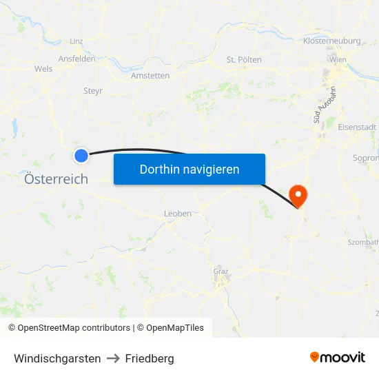 Windischgarsten to Friedberg map