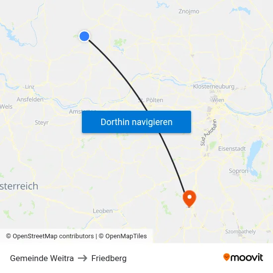 Gemeinde Weitra to Friedberg map