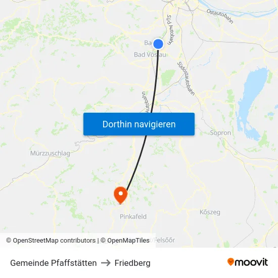 Gemeinde Pfaffstätten to Friedberg map