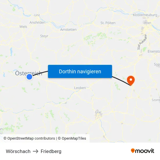 Wörschach to Friedberg map