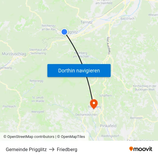 Gemeinde Prigglitz to Friedberg map