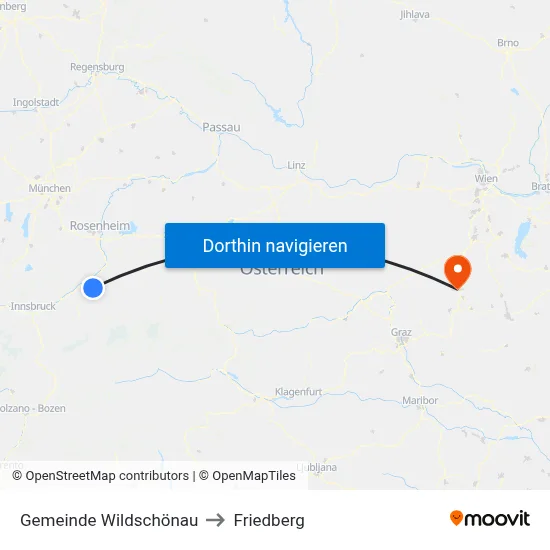 Gemeinde Wildschönau to Friedberg map