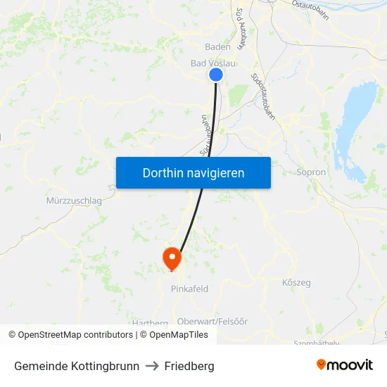 Gemeinde Kottingbrunn to Friedberg map