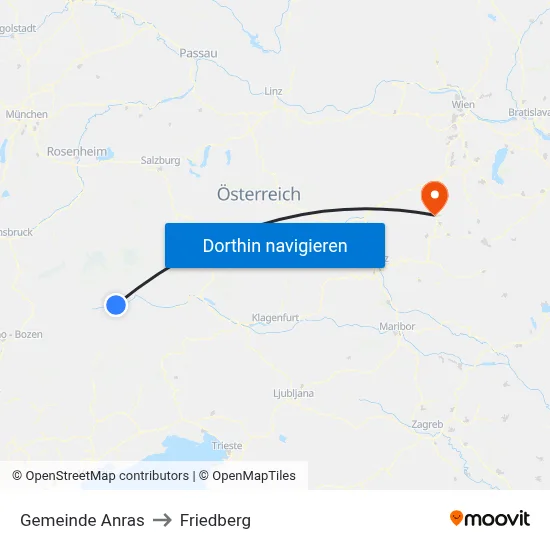 Gemeinde Anras to Friedberg map