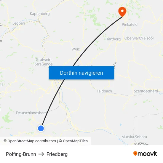 Pölfing-Brunn to Friedberg map