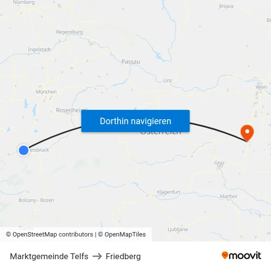 Marktgemeinde Telfs to Friedberg map
