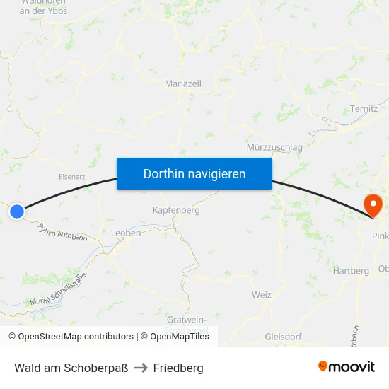 Wald am Schoberpaß to Friedberg map