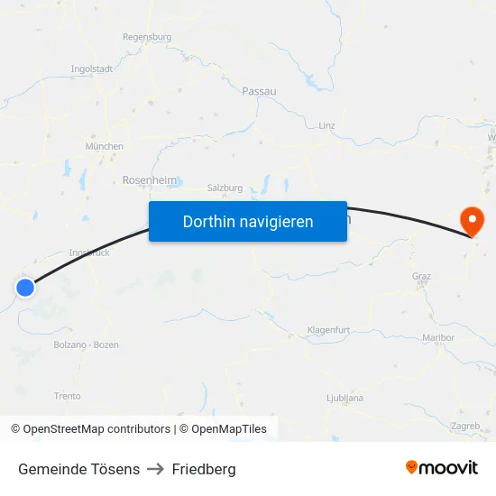 Gemeinde Tösens to Friedberg map