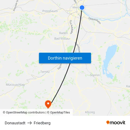 Donaustadt to Friedberg map