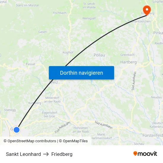 Sankt Leonhard to Friedberg map