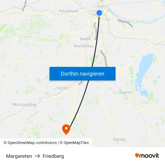 Margareten to Friedberg map