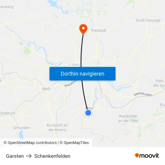 Garsten to Schenkenfelden map