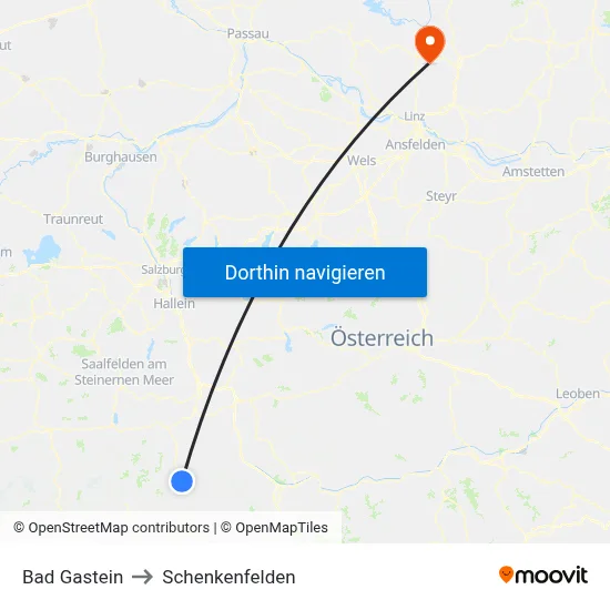 Bad Gastein to Schenkenfelden map
