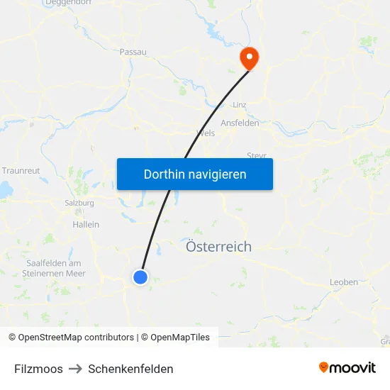Filzmoos to Schenkenfelden map